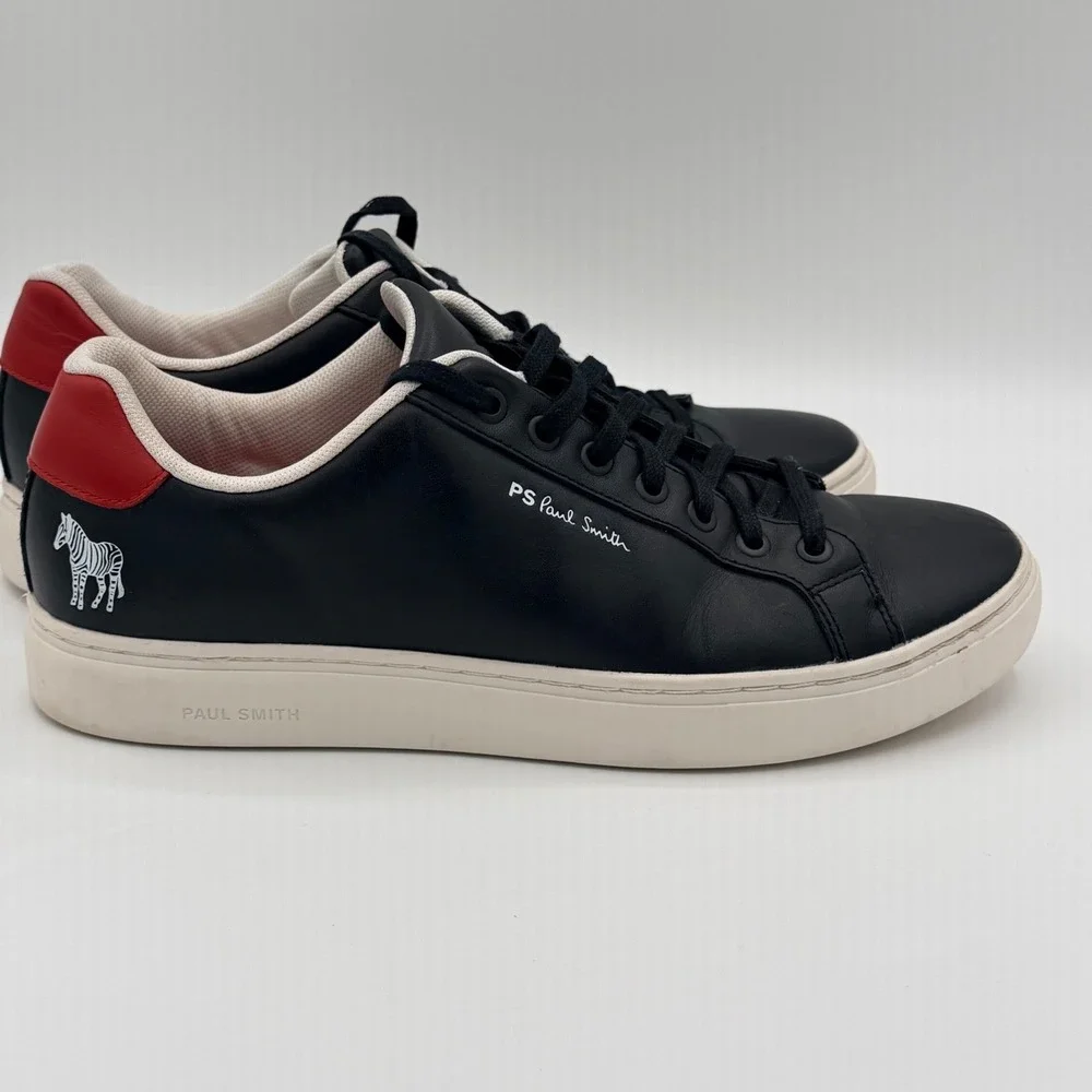 Paul Smith Mens 9 Black Leather Zebra Logo Sneakers Shoes Luxury Streetwear Logo